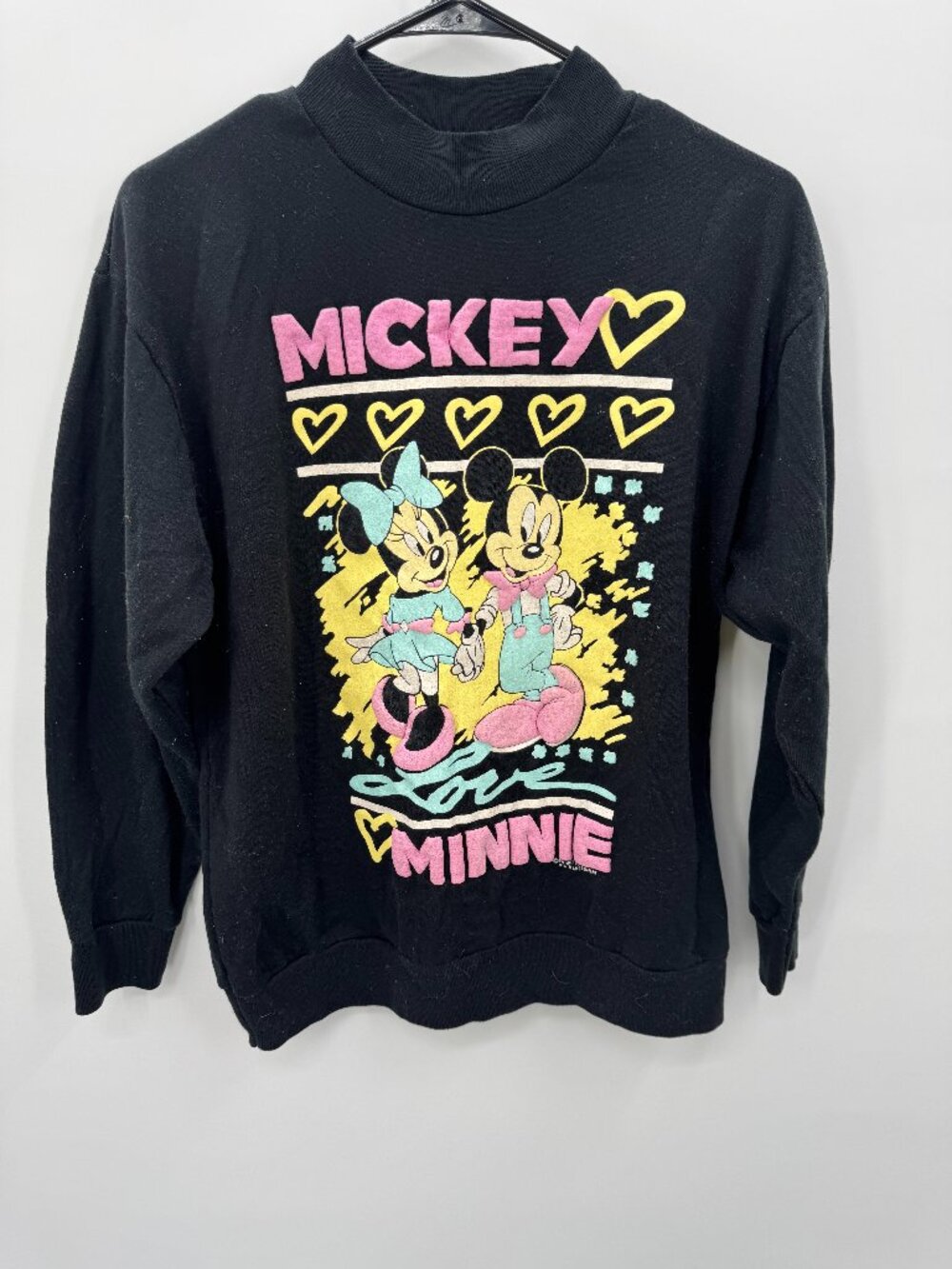 Vintage 80s 90s Disney Mickey Minnie Mouse Puff Print Mock Neck Sweatshirt L USA